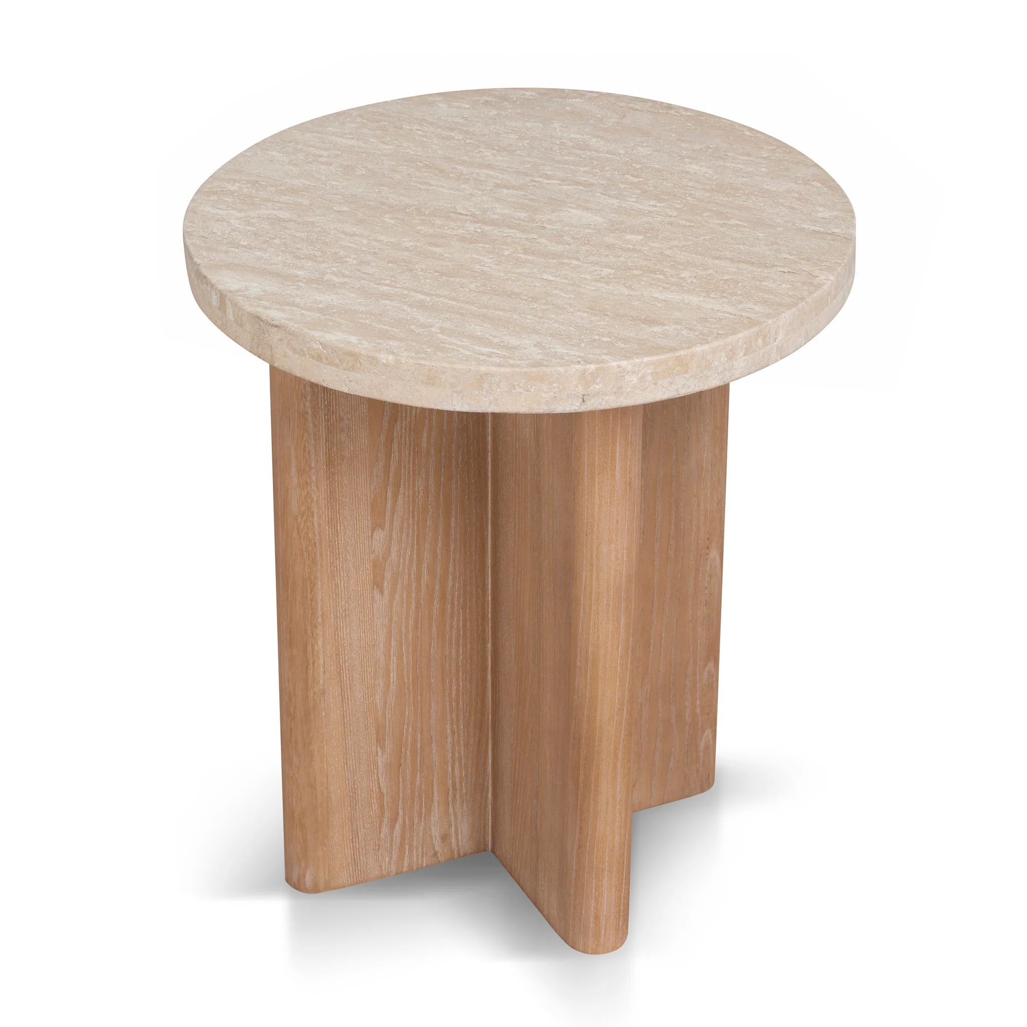 CST8665-NI Travertine Marble Round Side Table - Light Natural Elm - Image 4