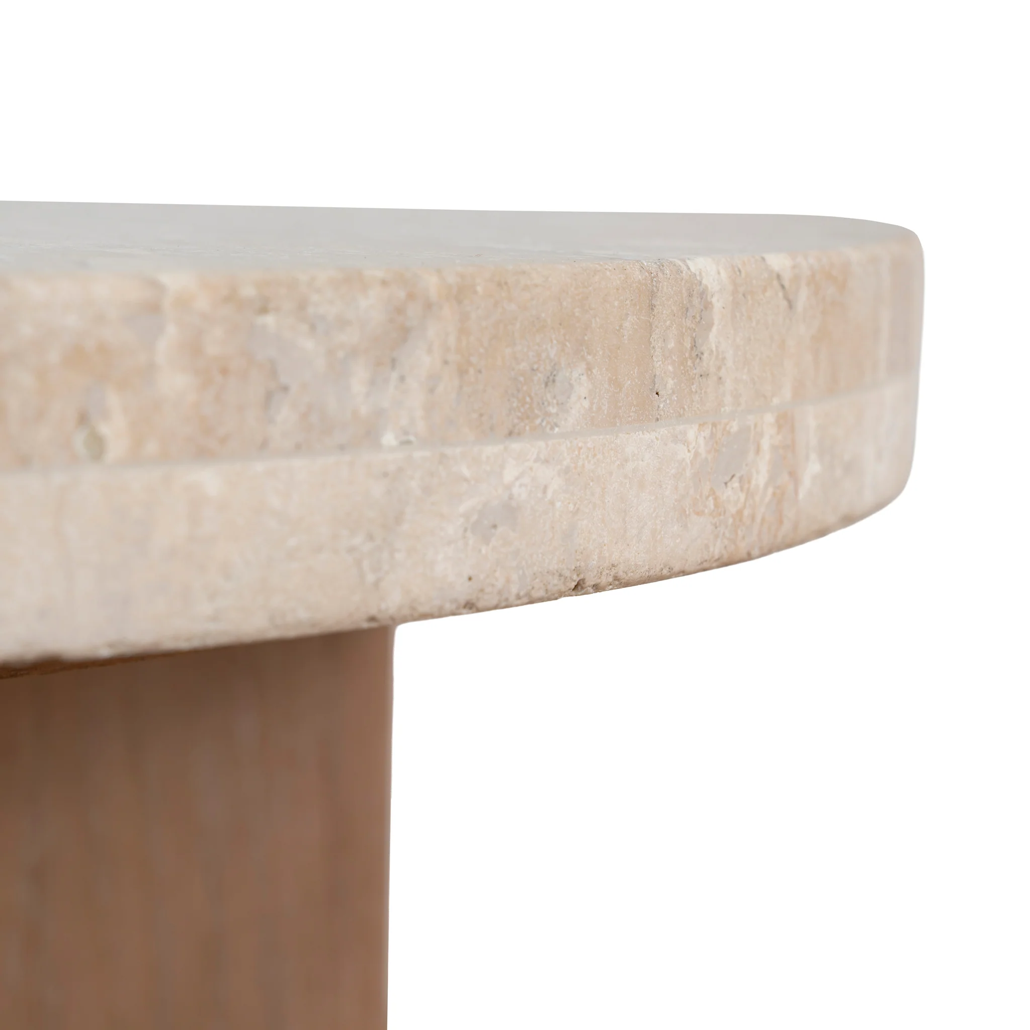 CST8665-NI Travertine Marble Round Side Table - Light Natural Elm - Image 6