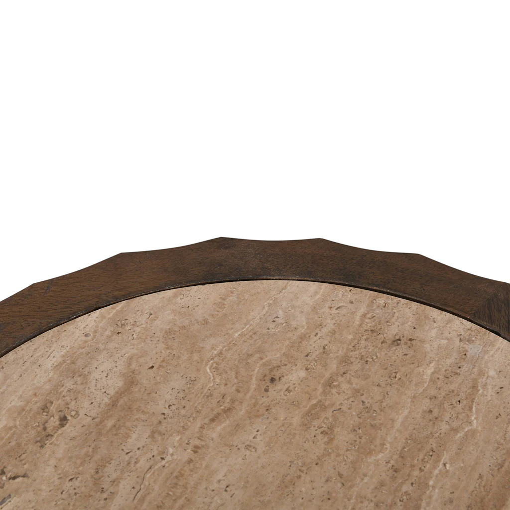 CST8723-RB 45cm Travertine Top Round Side Table - Walnut - Image 4