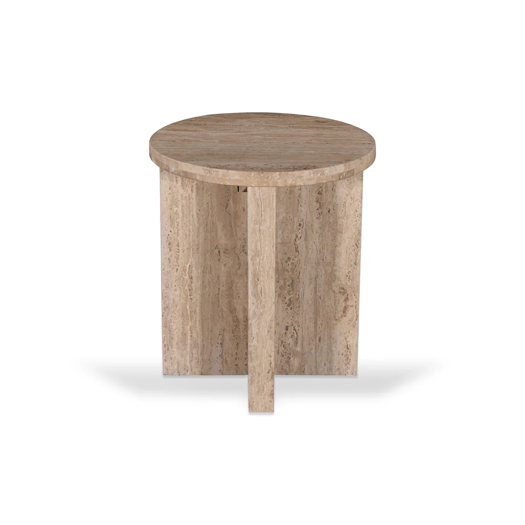 CST8728-RB 45cm Travertine Top Round Side Table - Image 2