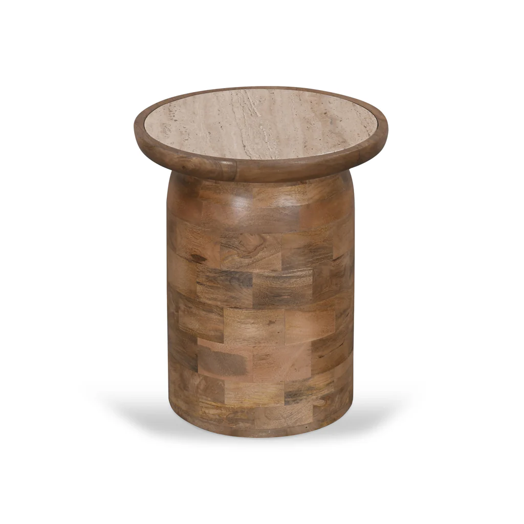 CST8733-RB 40cm Travertine Top Side Table - Natural - Image 2
