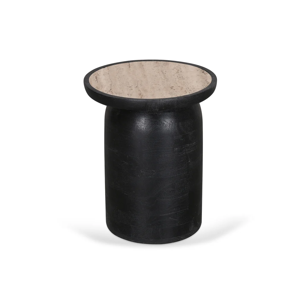 CST8734-RB 40cm Travertine Top Side Table - Black - Image 2