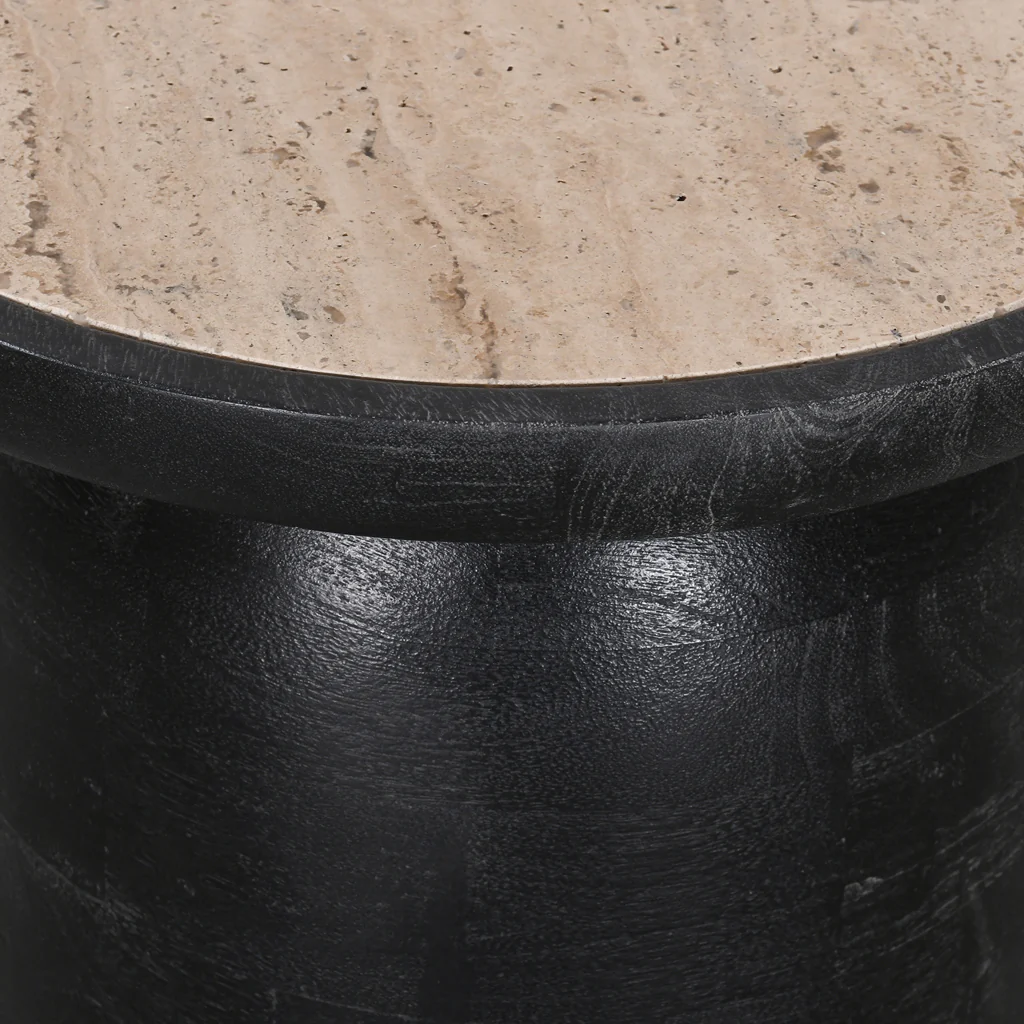 CST8734-RB 40cm Travertine Top Side Table - Black - Image 6