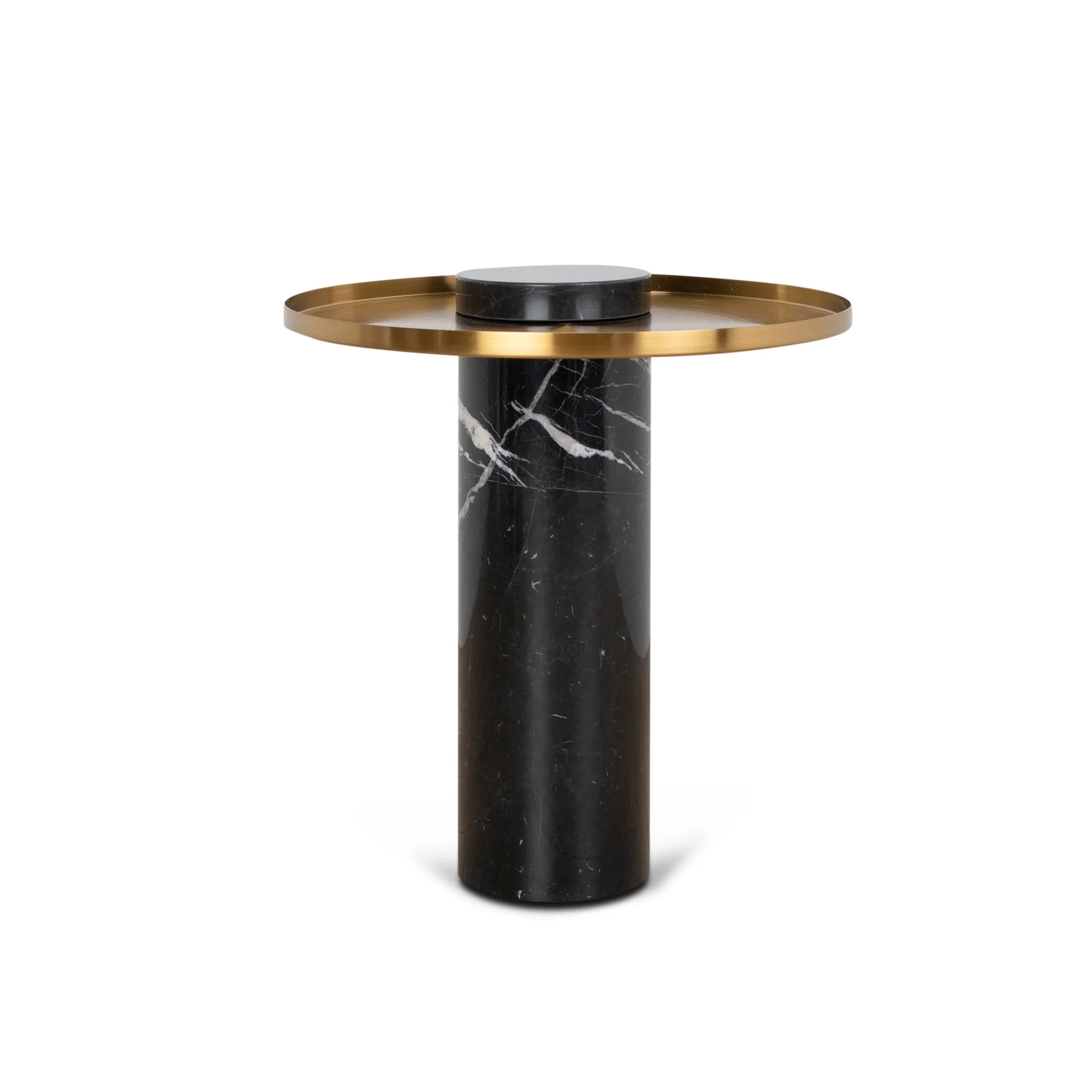 CST8800-NY 40cm Round Brushed Gold Side Table - Black Marble - Image 2