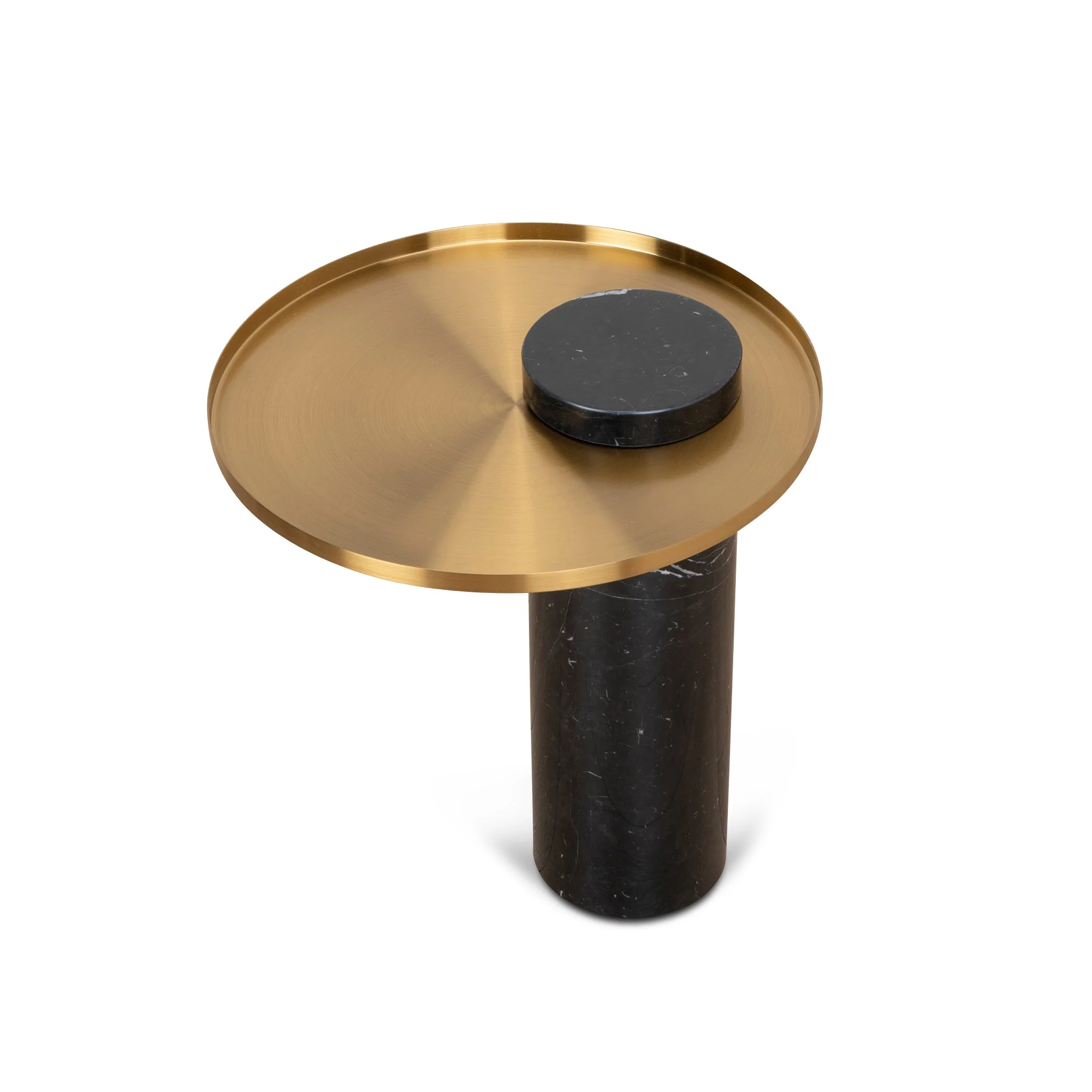 CST8800-NY 40cm Round Brushed Gold Side Table - Black Marble - Image 3