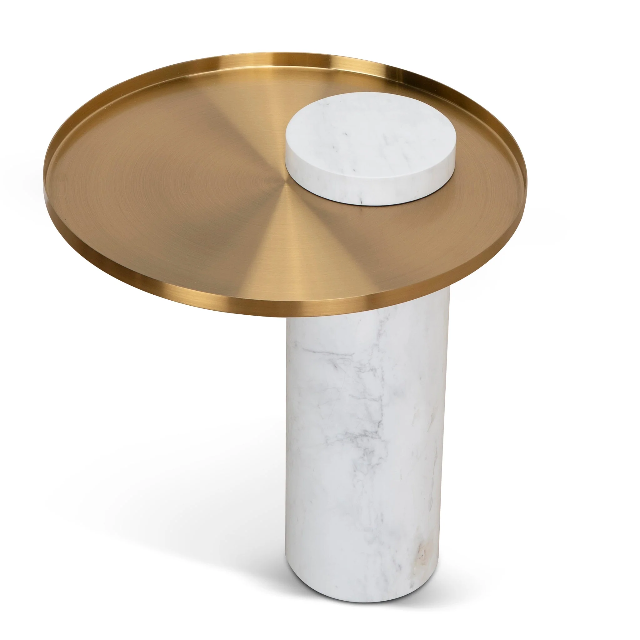 CST8801-NY 40cm Round Brushed Gold Side Table - Marble - Image 3