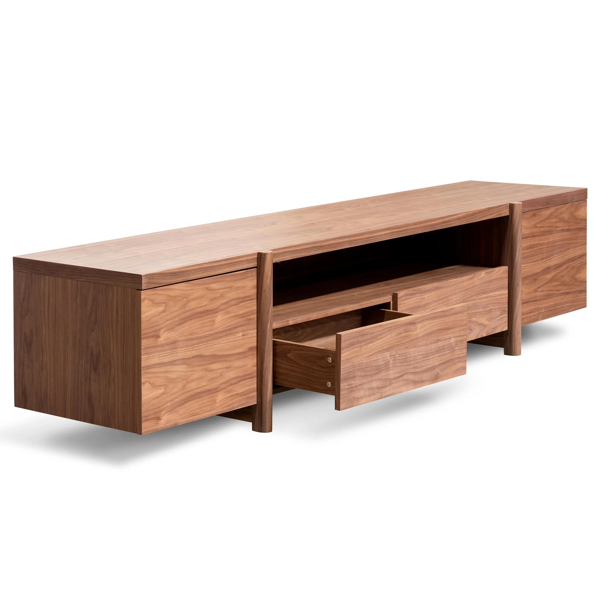 CTV2610-BB Lowline 2.1m Entertainment TV Unit In Walnut - Timber Legs - Image 6
