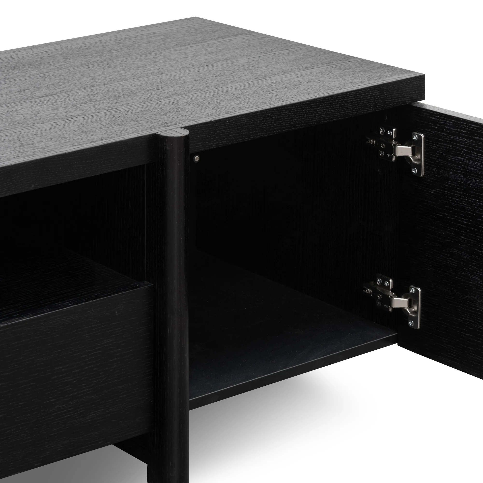 CTV2611-BB Lowline 2.1m Entertainment TV Unit - Black Oak - Timber Legs - Image 13