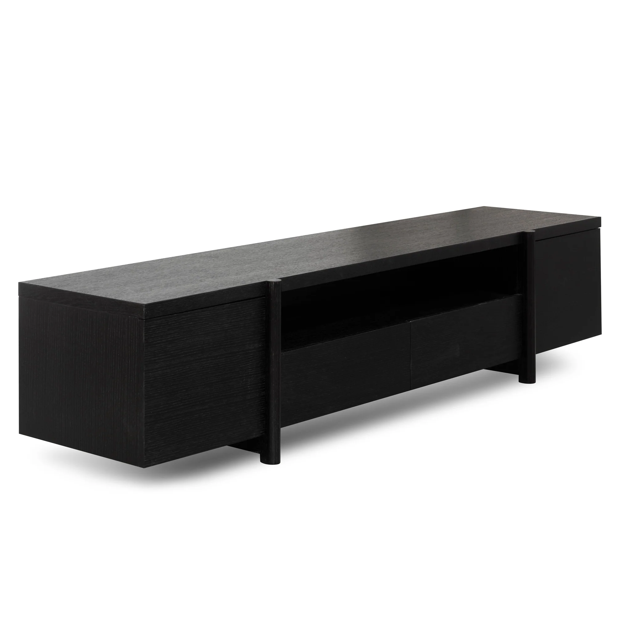 CTV2611-BB Lowline 2.1m Entertainment TV Unit - Black Oak - Timber Legs - Image 2