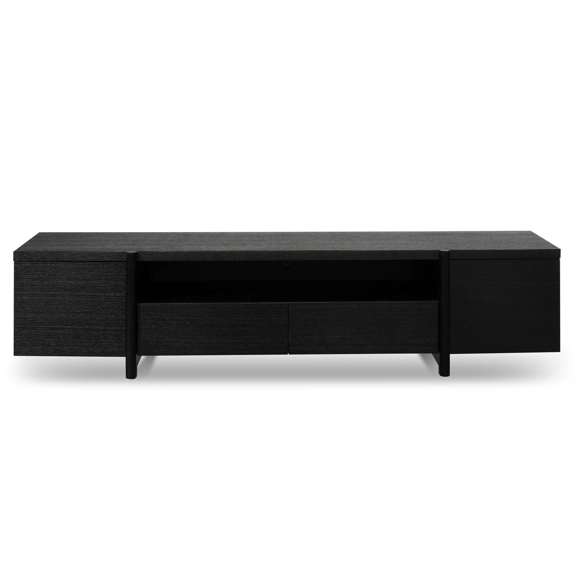 CTV2611-BB Lowline 2.1m Entertainment TV Unit - Black Oak - Timber Legs - Image 3
