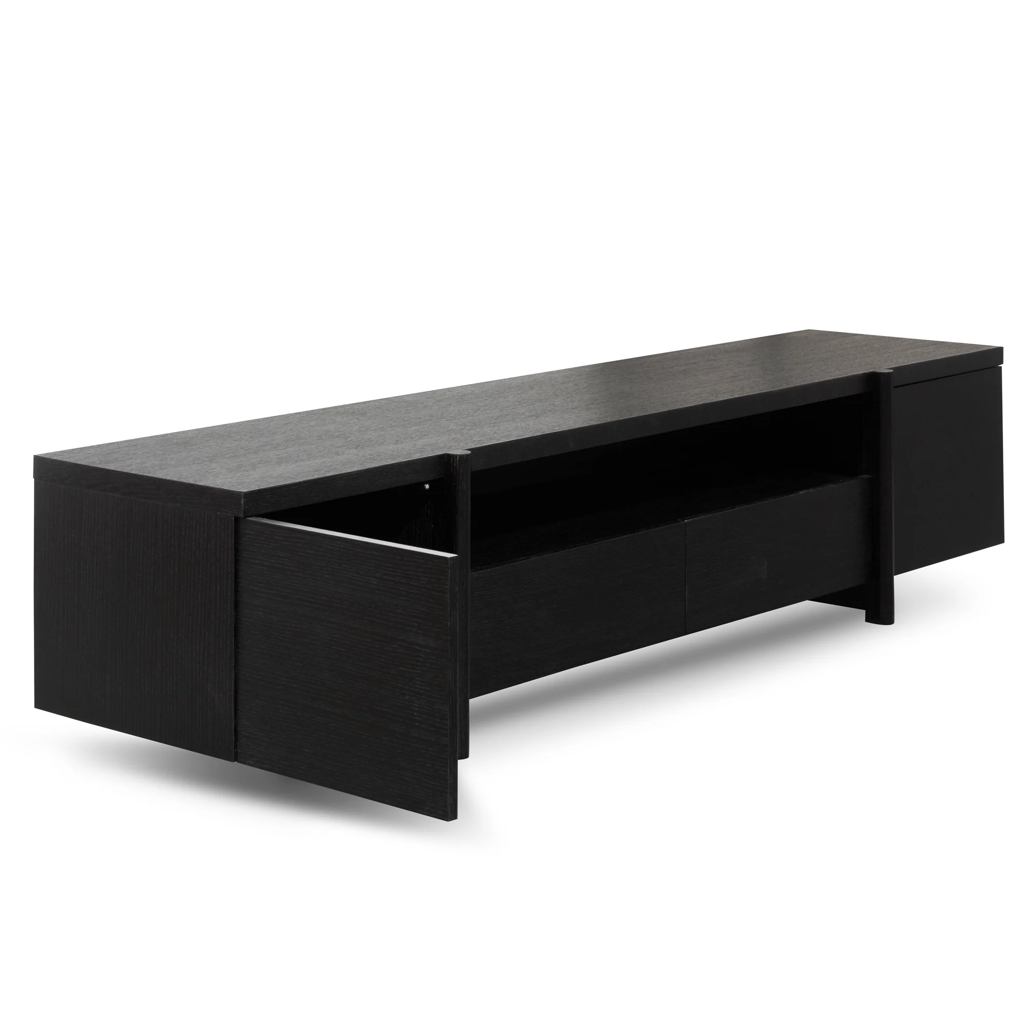 CTV2611-BB Lowline 2.1m Entertainment TV Unit - Black Oak - Timber Legs - Image 4
