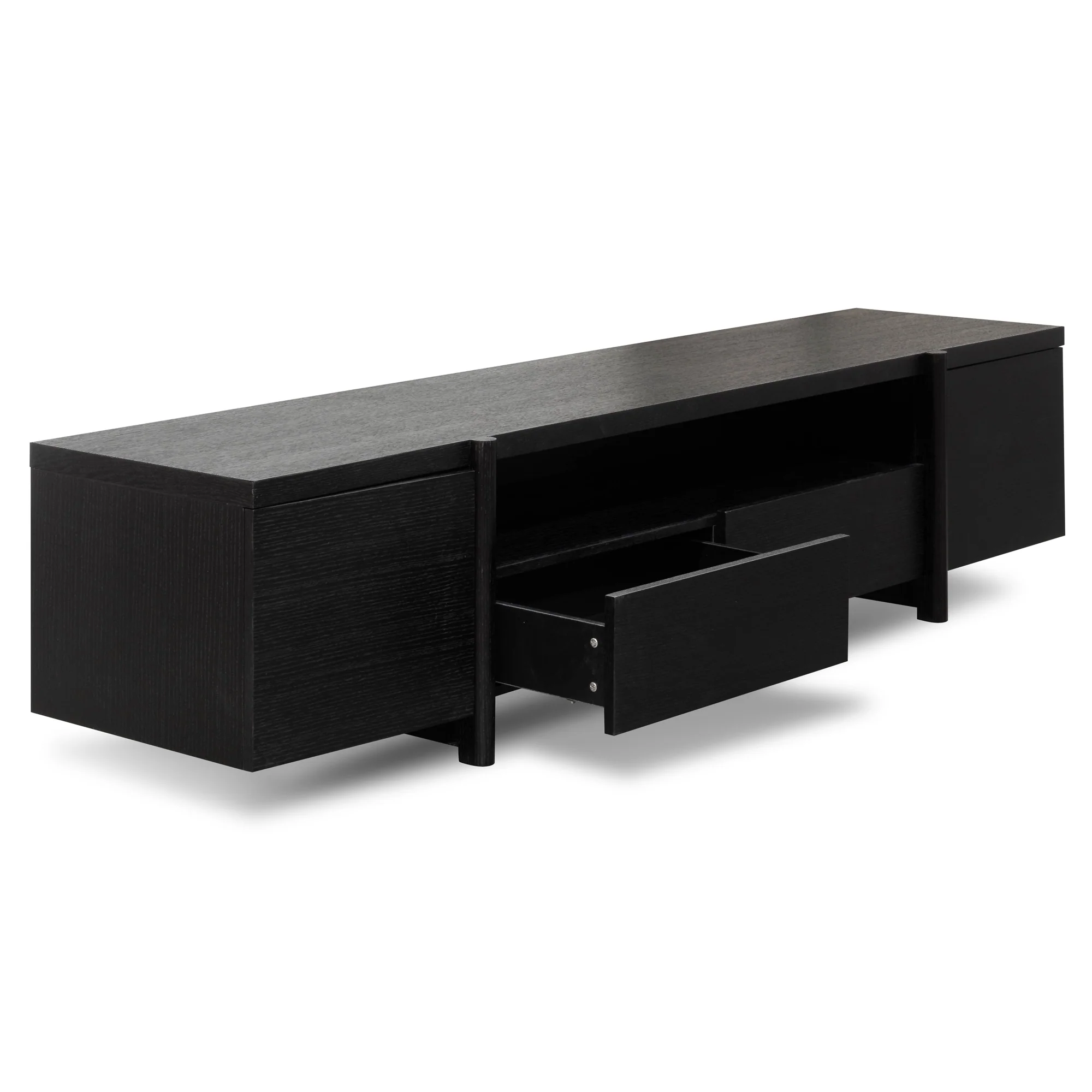 CTV2611-BB Lowline 2.1m Entertainment TV Unit - Black Oak - Timber Legs - Image 5