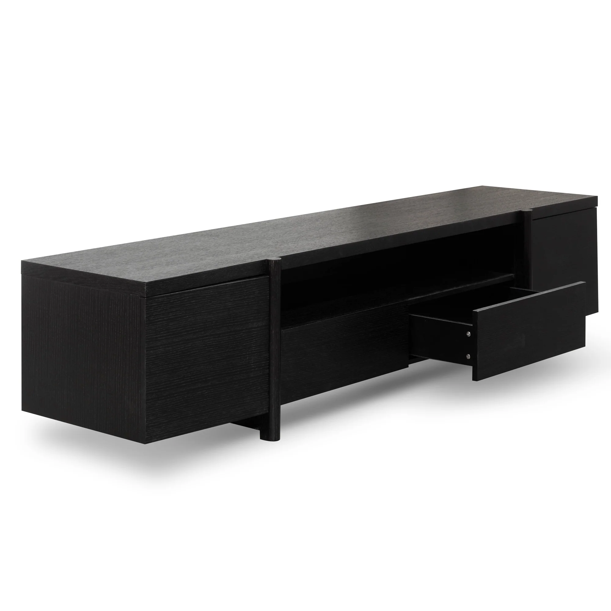 CTV2611-BB Lowline 2.1m Entertainment TV Unit - Black Oak - Timber Legs - Image 6