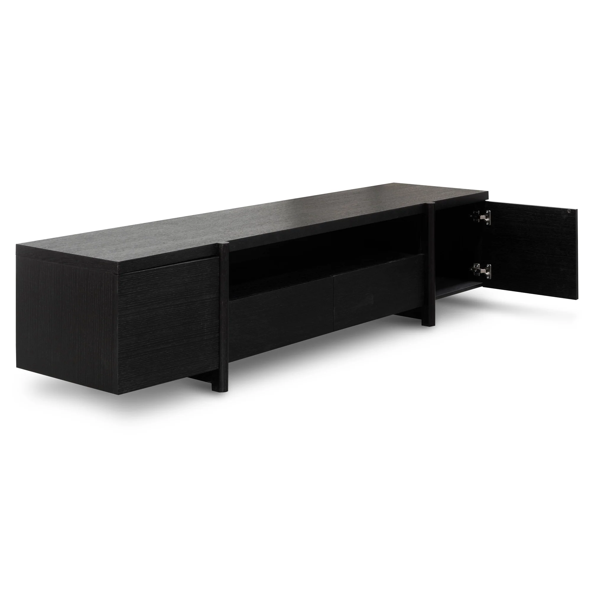 CTV2611-BB Lowline 2.1m Entertainment TV Unit - Black Oak - Timber Legs - Image 7