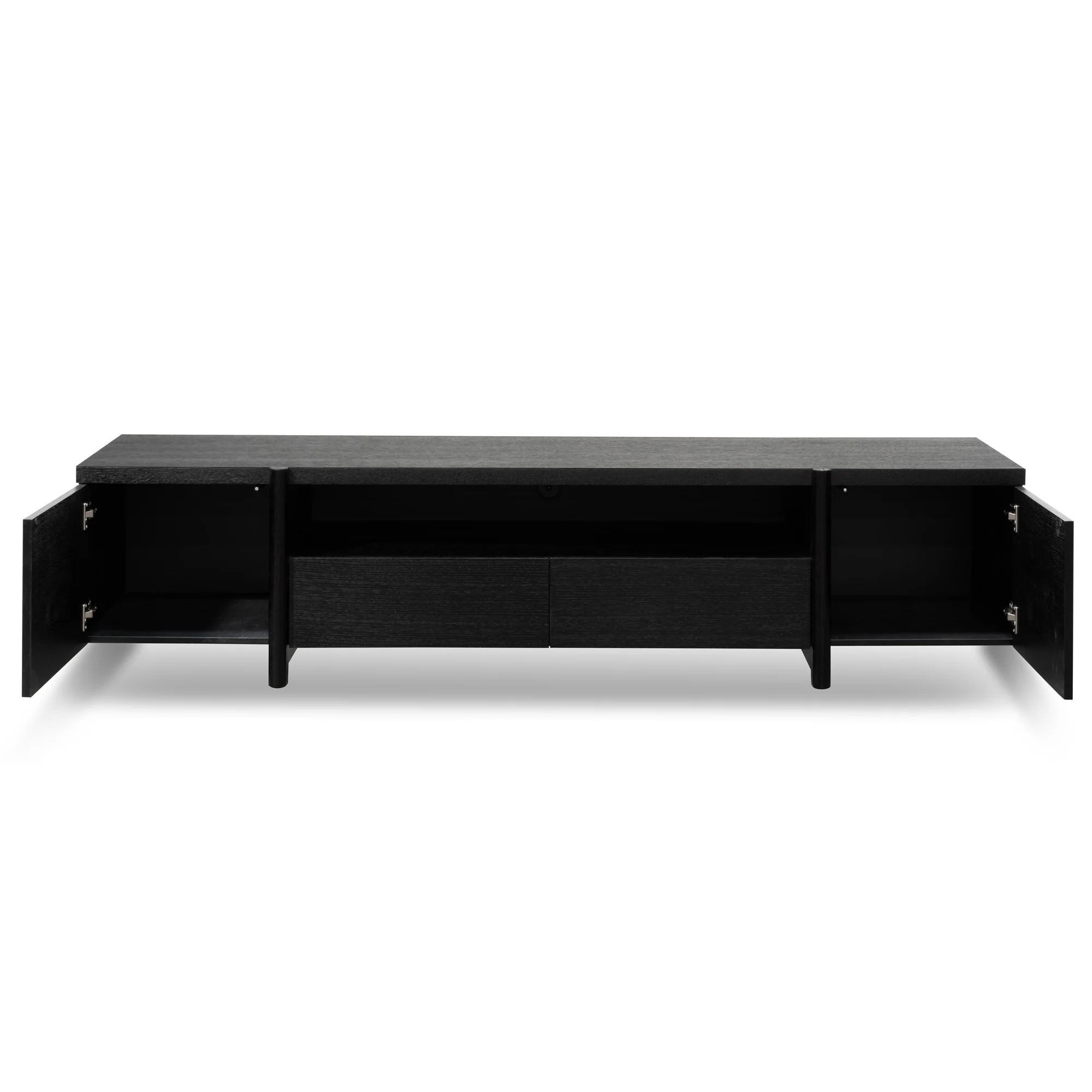 CTV2611-BB Lowline 2.1m Entertainment TV Unit - Black Oak - Timber Legs - Image 8