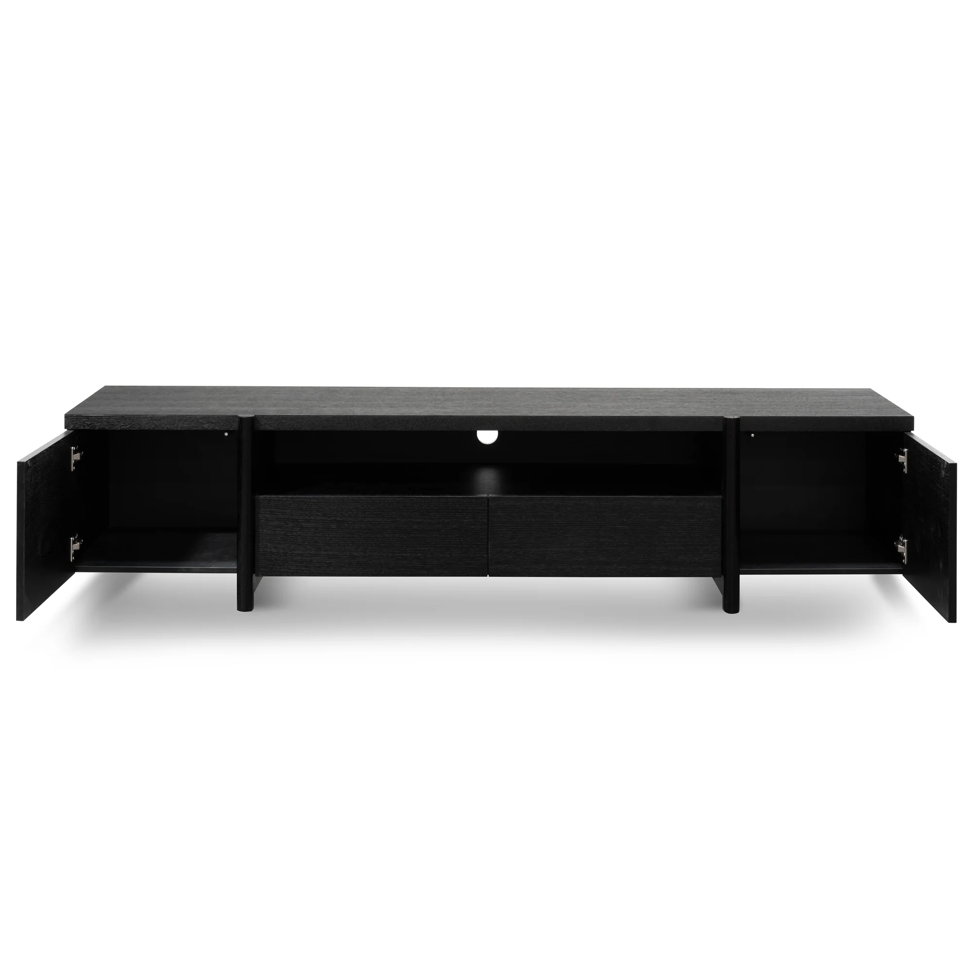CTV2611-BB Lowline 2.1m Entertainment TV Unit - Black Oak - Timber Legs - Image 9