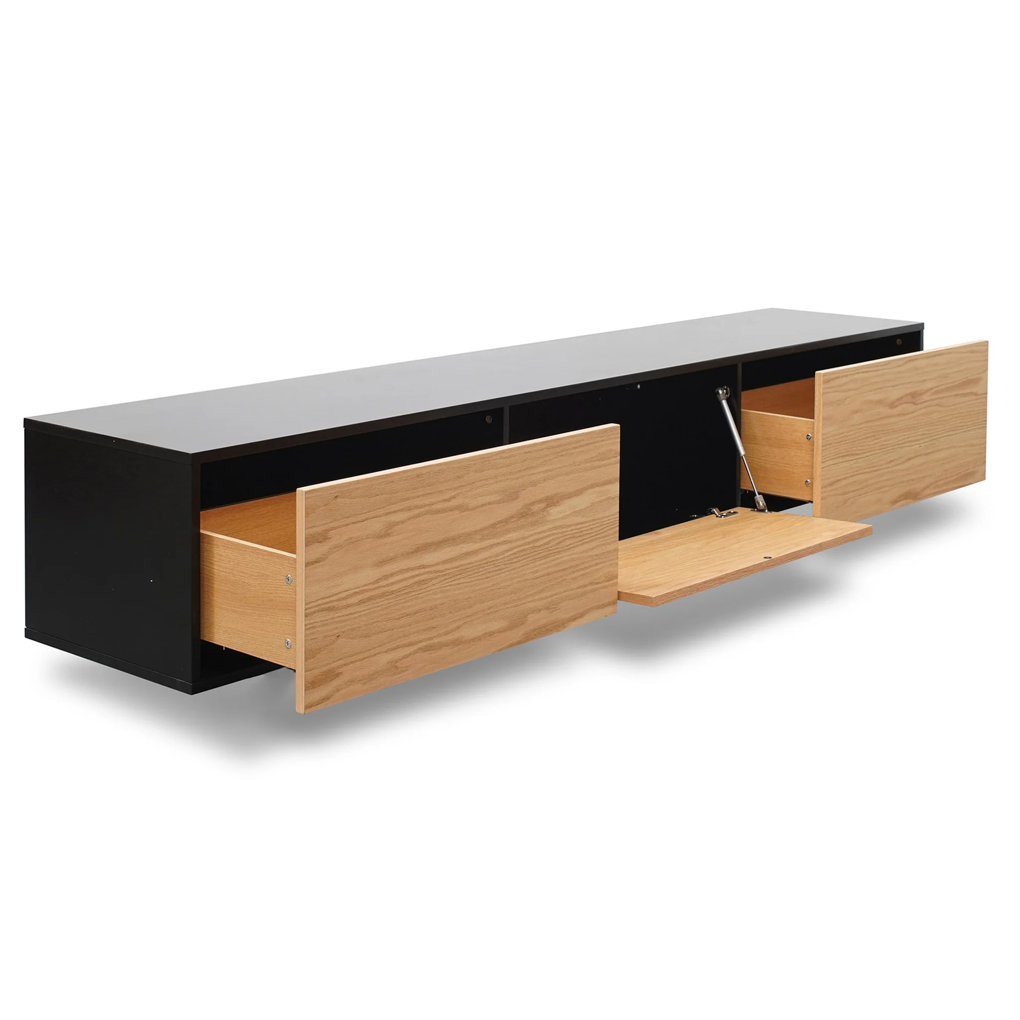 CTV2632-BB 2.3m TV Unit - Black with Natural Drawers - Image 3