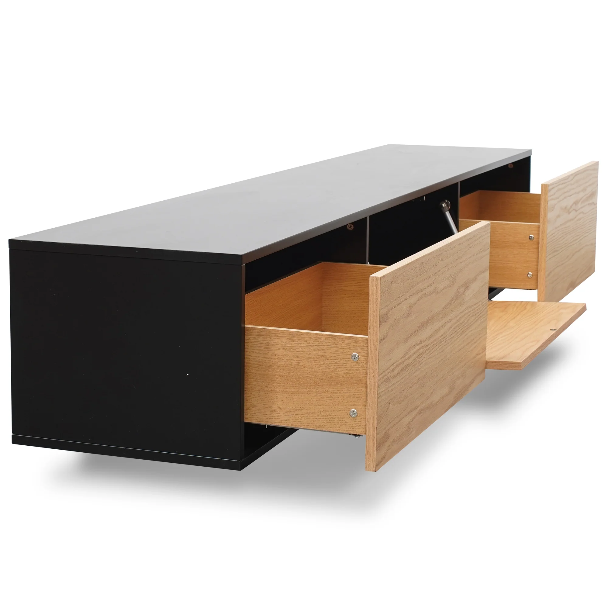 CTV2632-BB 2.3m TV Unit - Black with Natural Drawers - Image 4