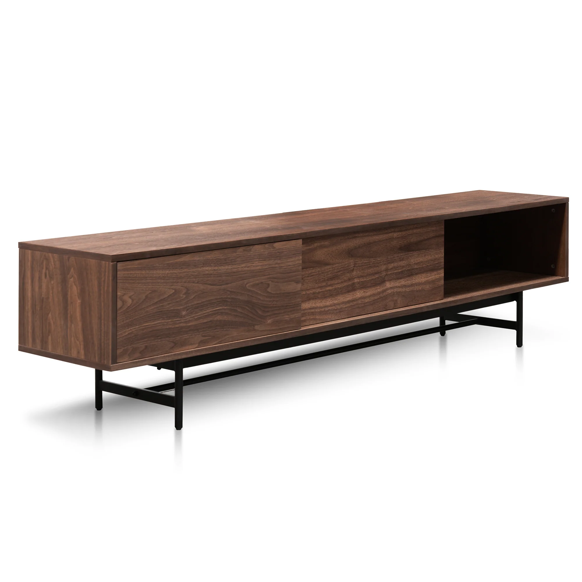 CTV6051-KD 2.1m Walnut Wooden TV Entertainment Unit - Black legs - Image 5