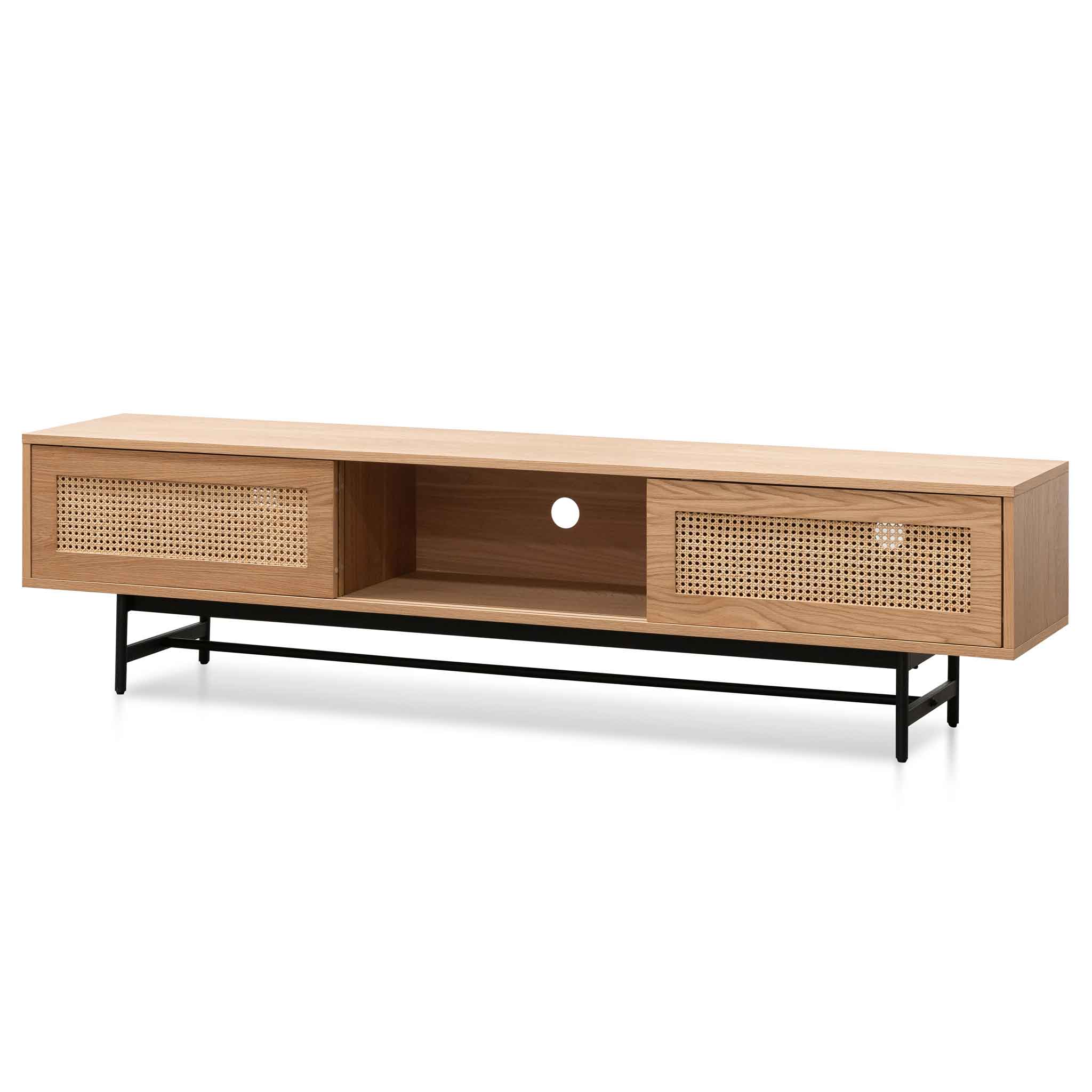 CTV6406-KD 2m Natural Oak TV Entertainment Unit - Rattan Doors - Image 5