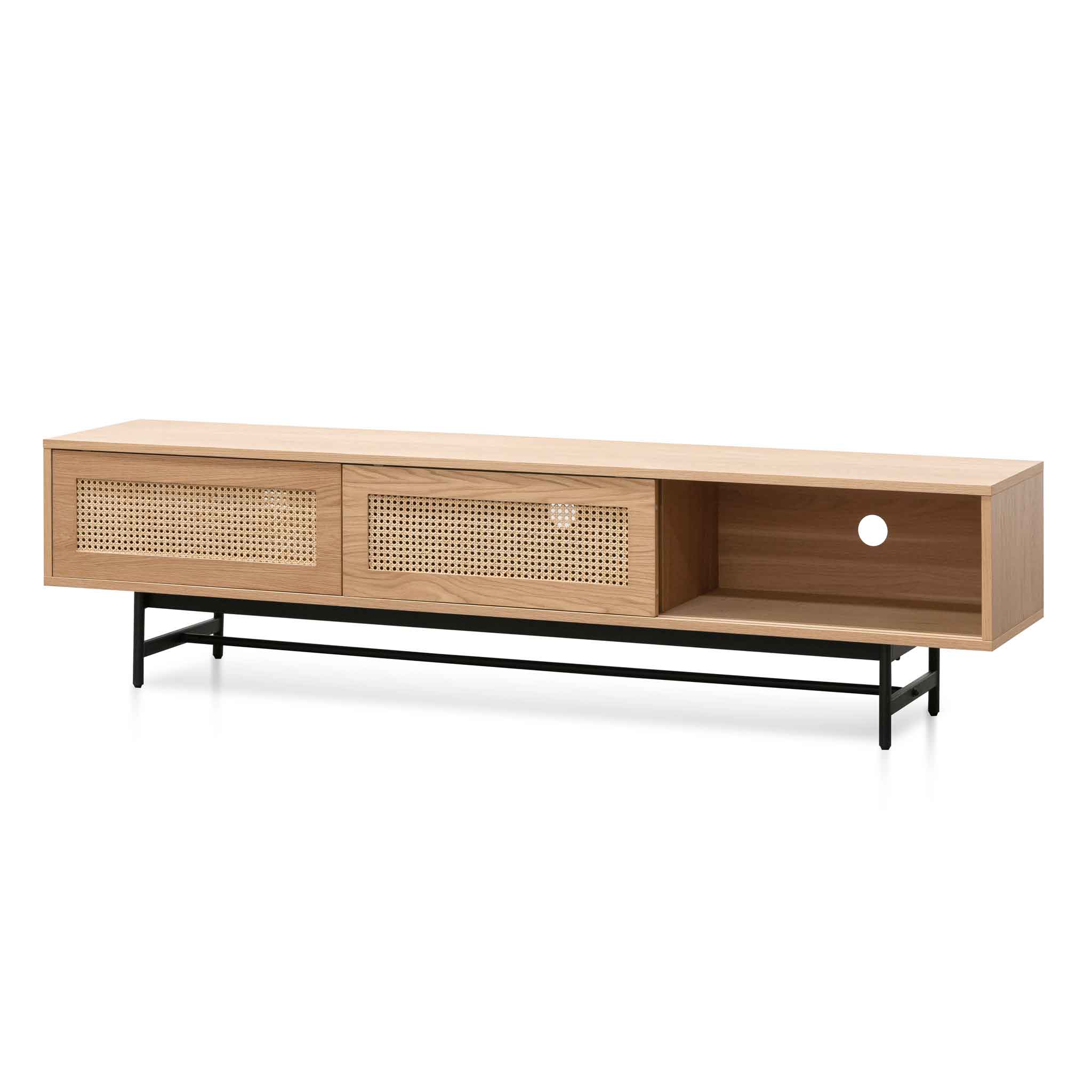 CTV6406-KD 2m Natural Oak TV Entertainment Unit - Rattan Doors - Image 6