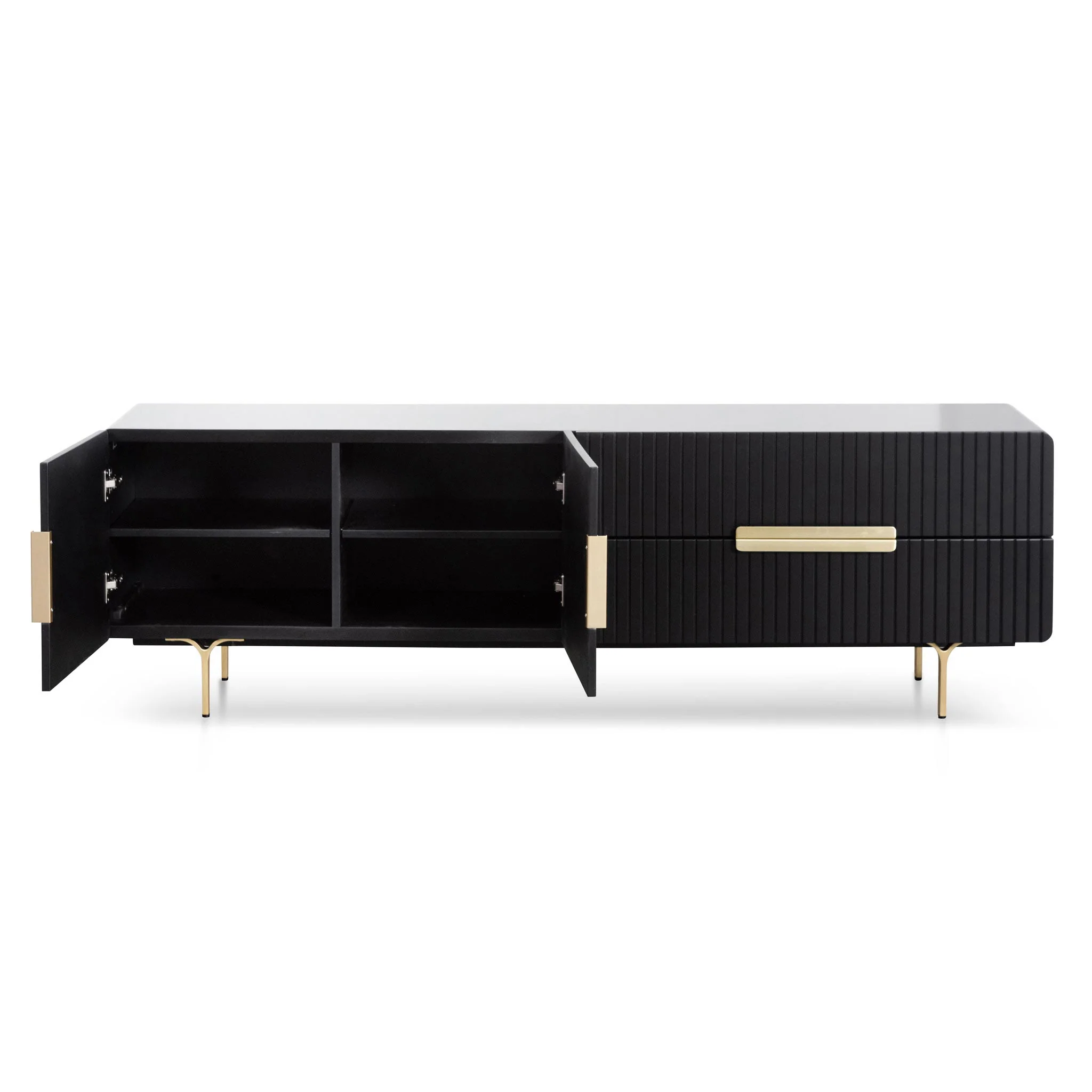 CTV6736-IG Matte Black TV Entertainment Unit - Brass Legs and Handle - Image 2