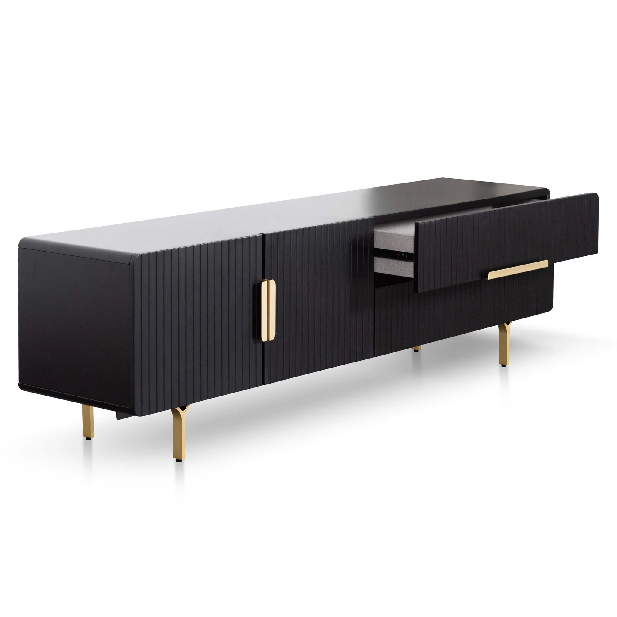 CTV6736-IG Matte Black TV Entertainment Unit - Brass Legs and Handle - Image 3
