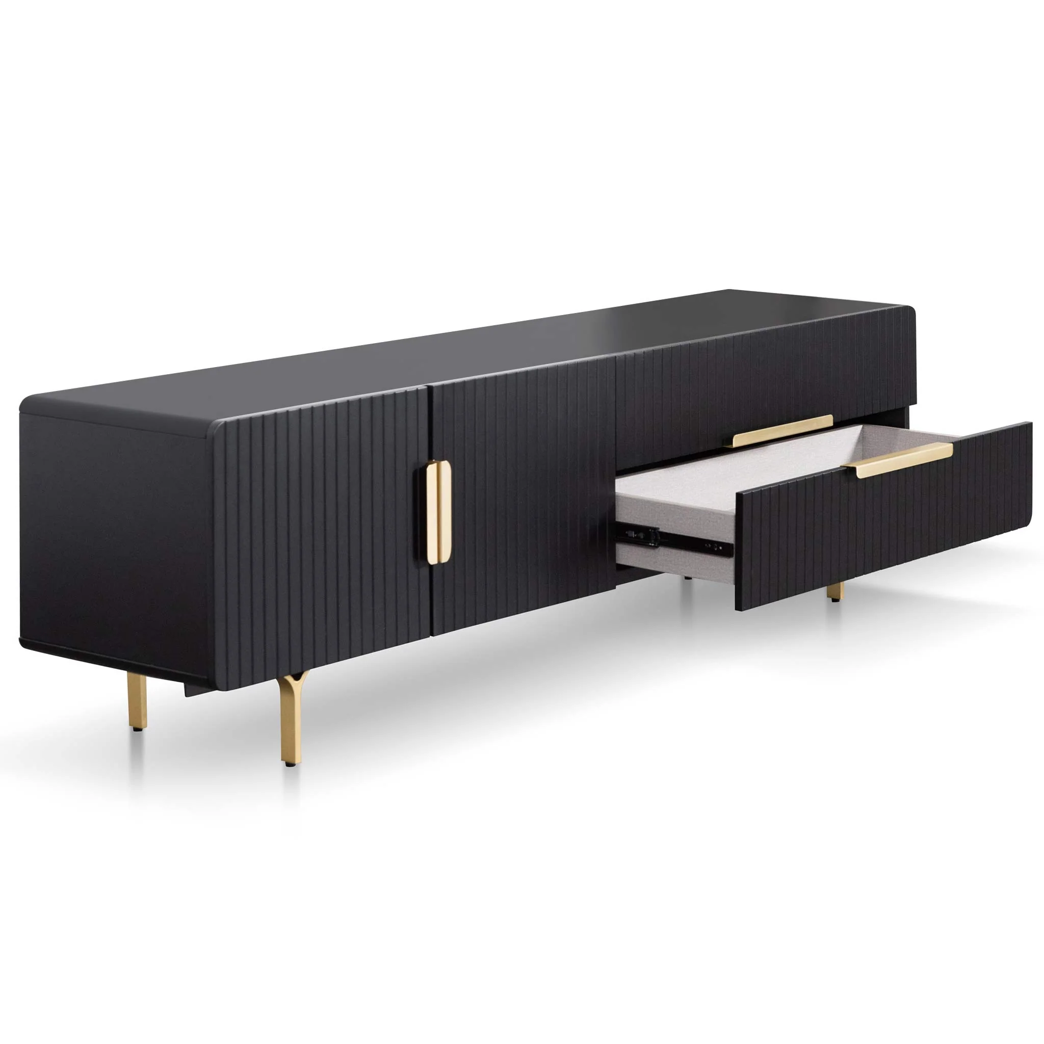 CTV6736-IG Matte Black TV Entertainment Unit - Brass Legs and Handle - Image 4