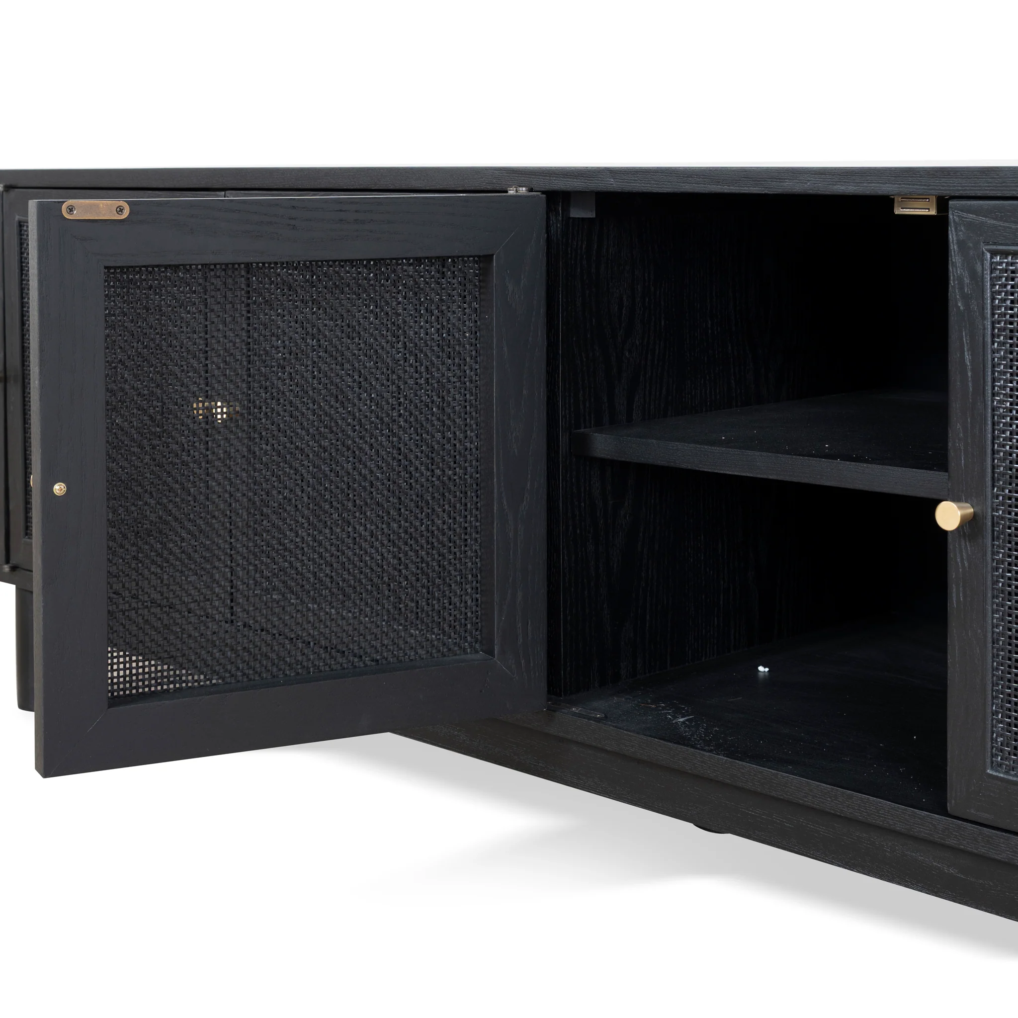 CTV8290-NI 2.2m Rattan Doors TV Entertainment unit - Full Black - Image 16