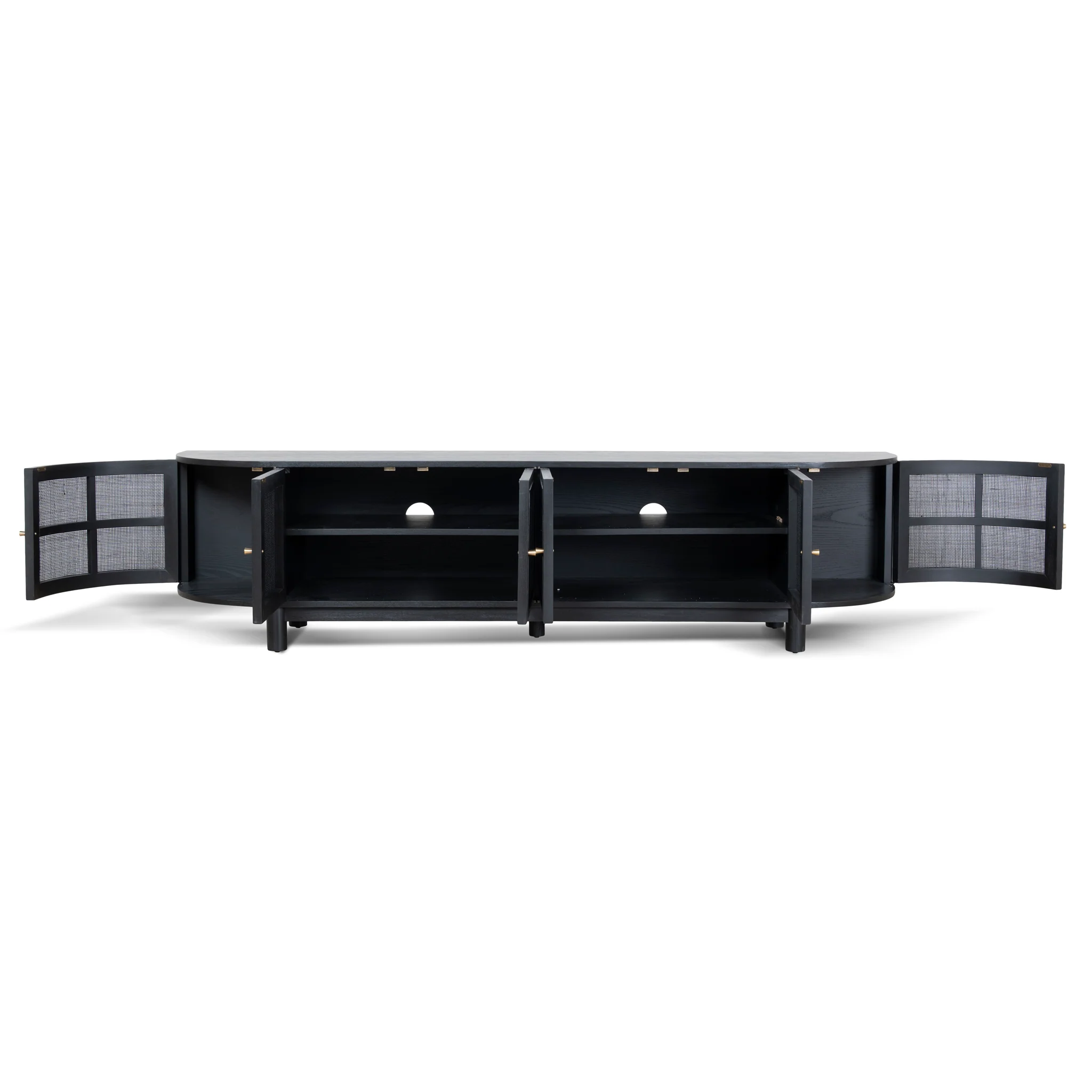 CTV8290-NI 2.2m Rattan Doors TV Entertainment unit - Full Black - Image 6