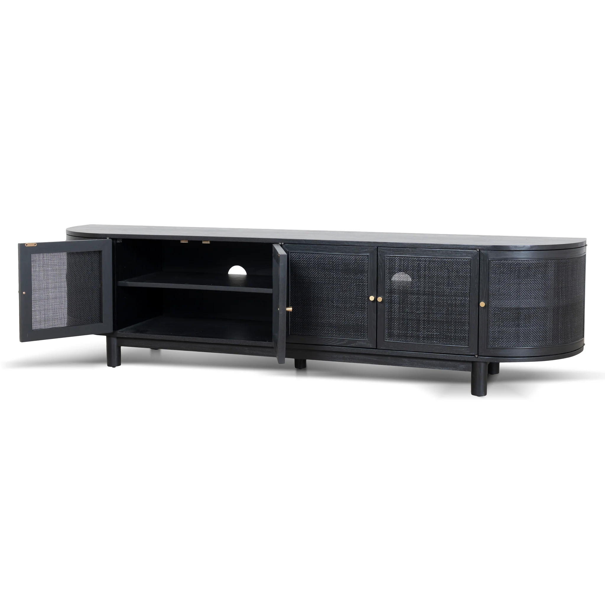 CTV8290-NI 2.2m Rattan Doors TV Entertainment unit - Full Black - Image 7