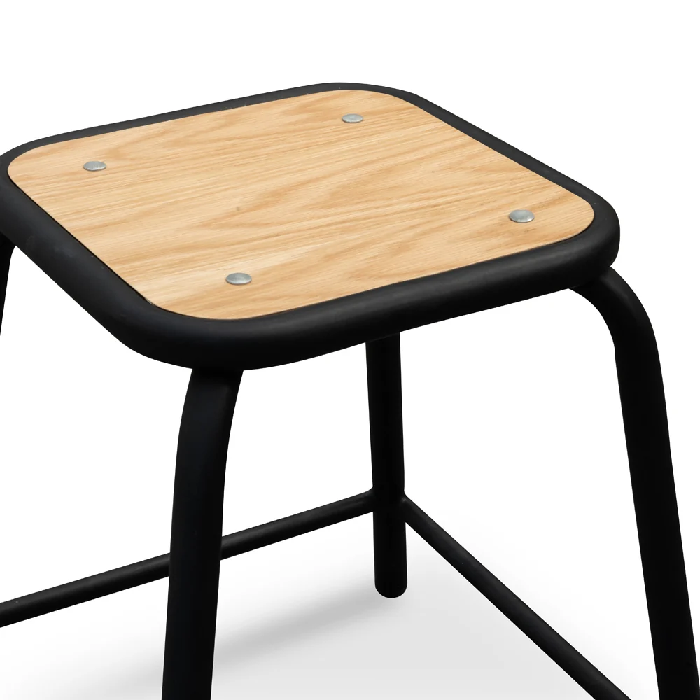 Ex Display - CBS2463-NH Low Stool With Natural Timber Seat - Black Frame - Image 2