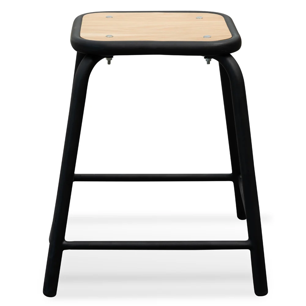 Ex Display - CBS2463-NH Low Stool With Natural Timber Seat - Black Frame - Image 3
