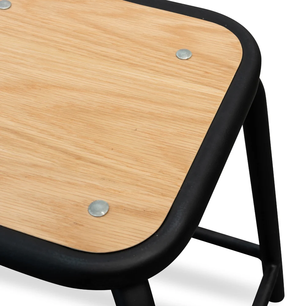 Ex Display - CBS2463-NH Low Stool With Natural Timber Seat - Black Frame - Image 4