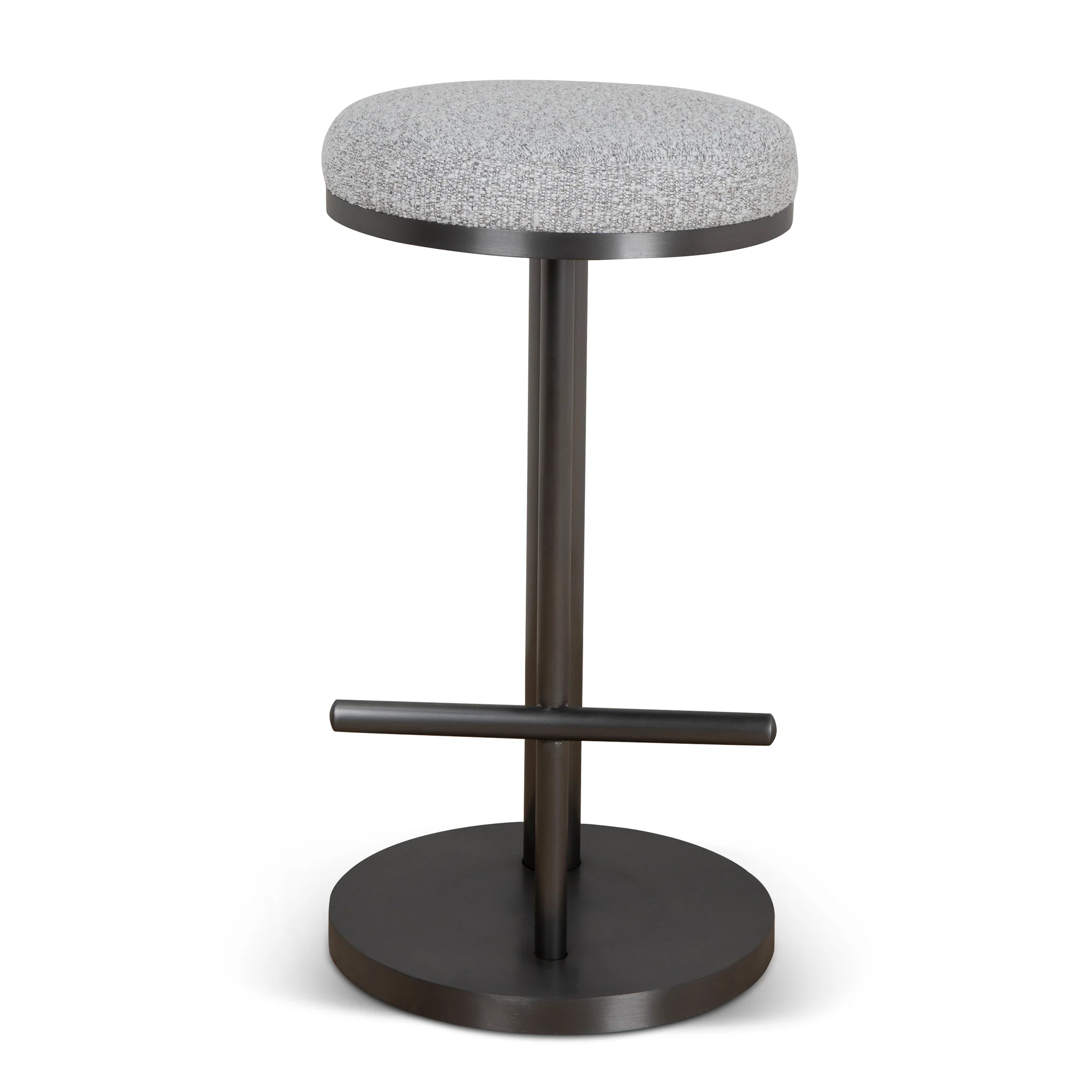 Ex Display - CBS8844-BS 68cm Brush Black Bar Stool - Silver Grey Boucle