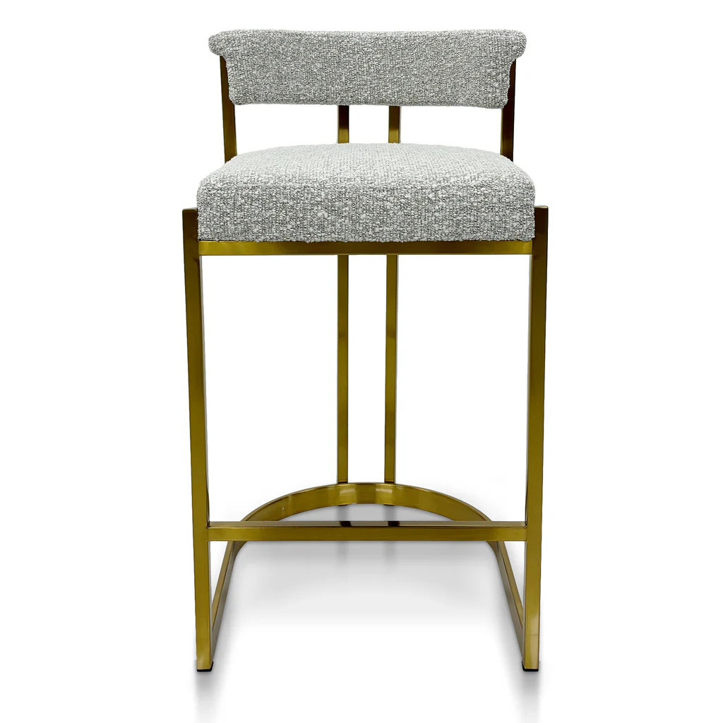 Ex Display - CBS8924-BS Silver Grey Boucle Bar Stool - Golden Base - Image 2