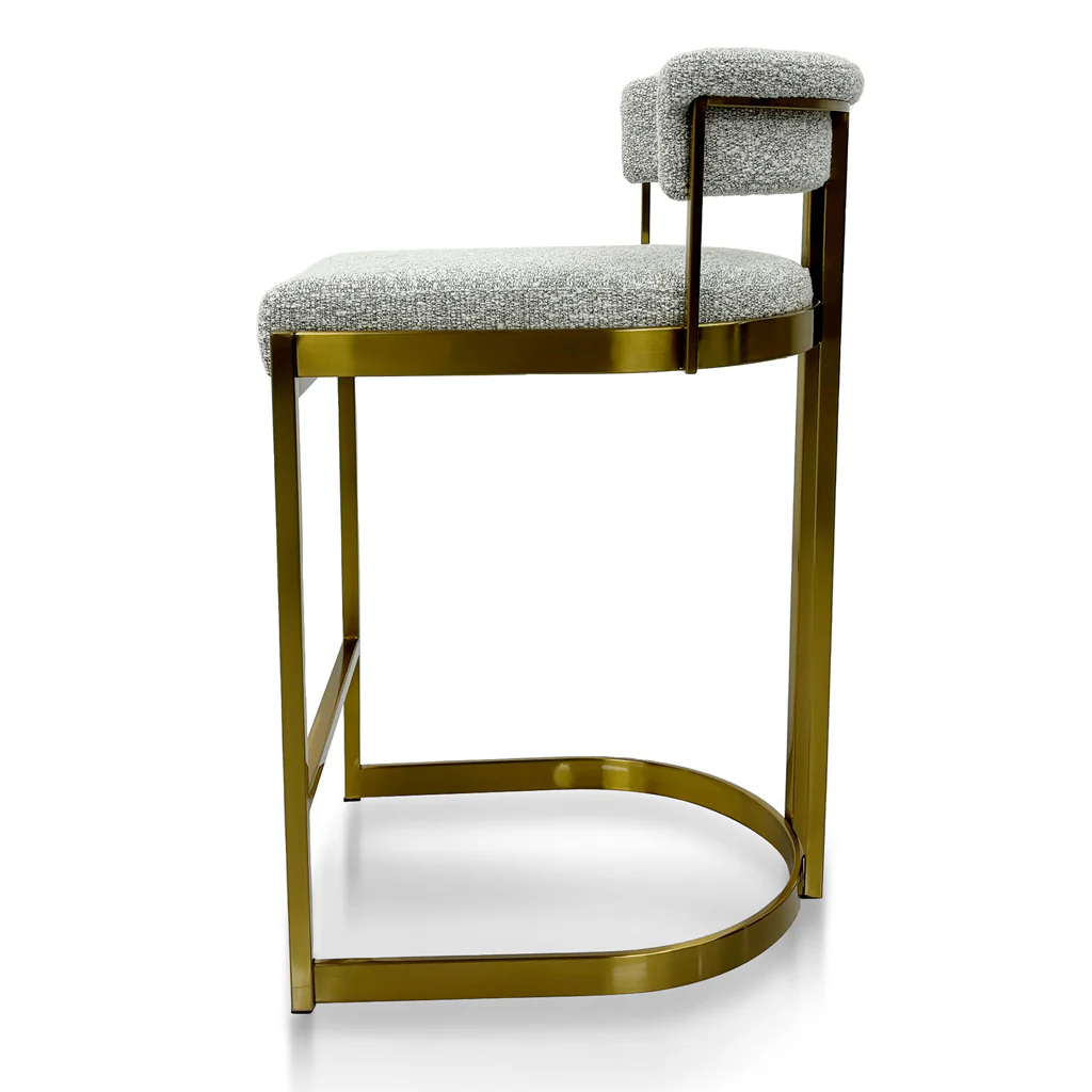 Ex Display - CBS8924-BS Silver Grey Boucle Bar Stool - Golden Base - Image 3