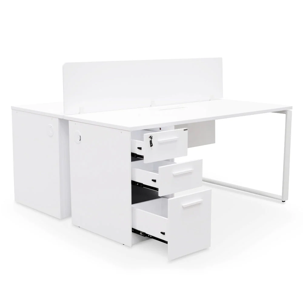 Ex Display - COT092-SN 2 Seater 160cm Office Desk With Privacy Screen - White - Upgraded Legs - Image 5