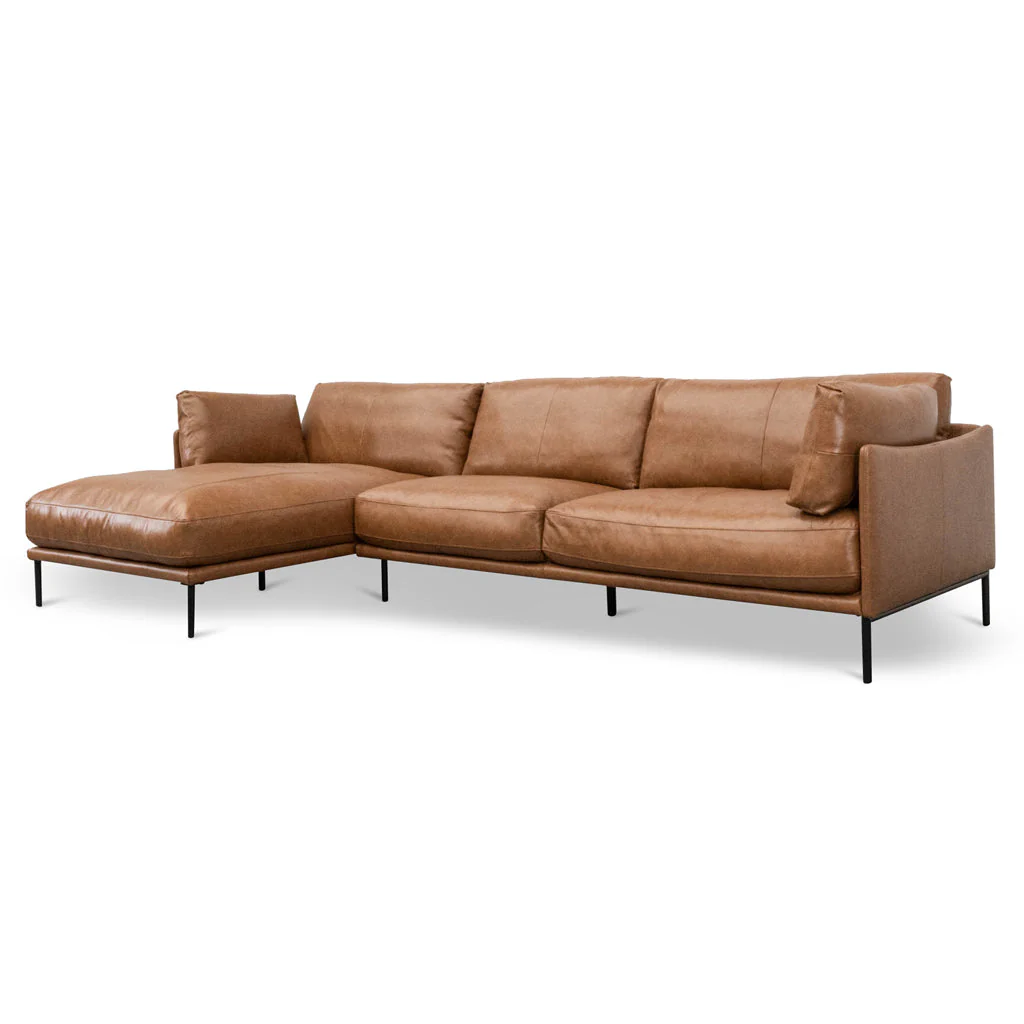 LC8592-KSO 4 Seater Left Chaise Leather Sofa - Caramel Brown - Image 3