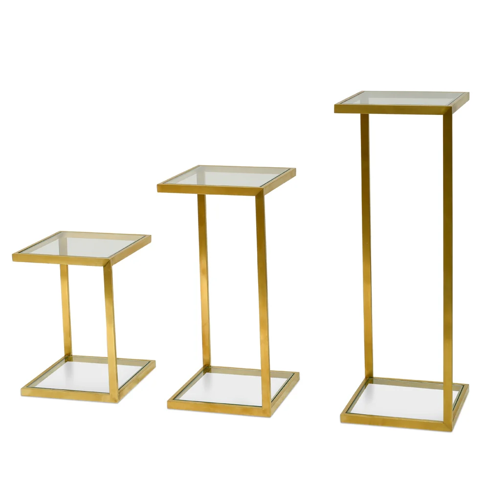 CST2358-KS Glass Side Table - Gold Base  (Set of 3) - Last one - Image 3