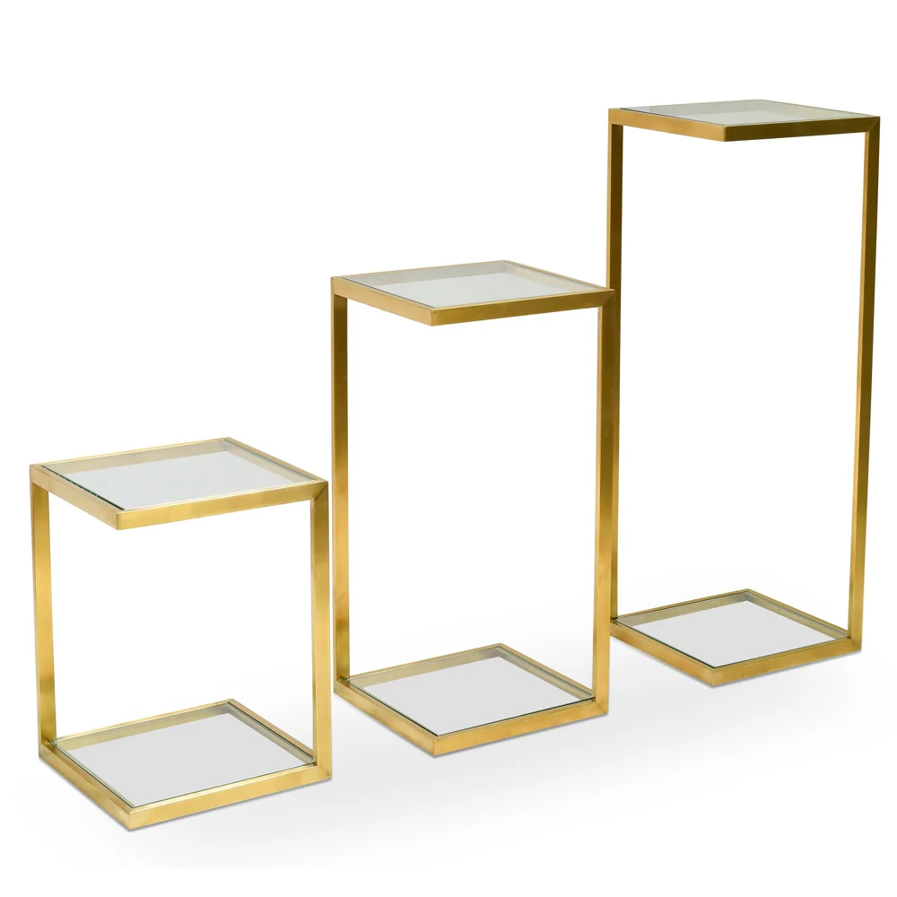 CST2358-KS Glass Side Table - Gold Base  (Set of 3) - Last one - Image 4