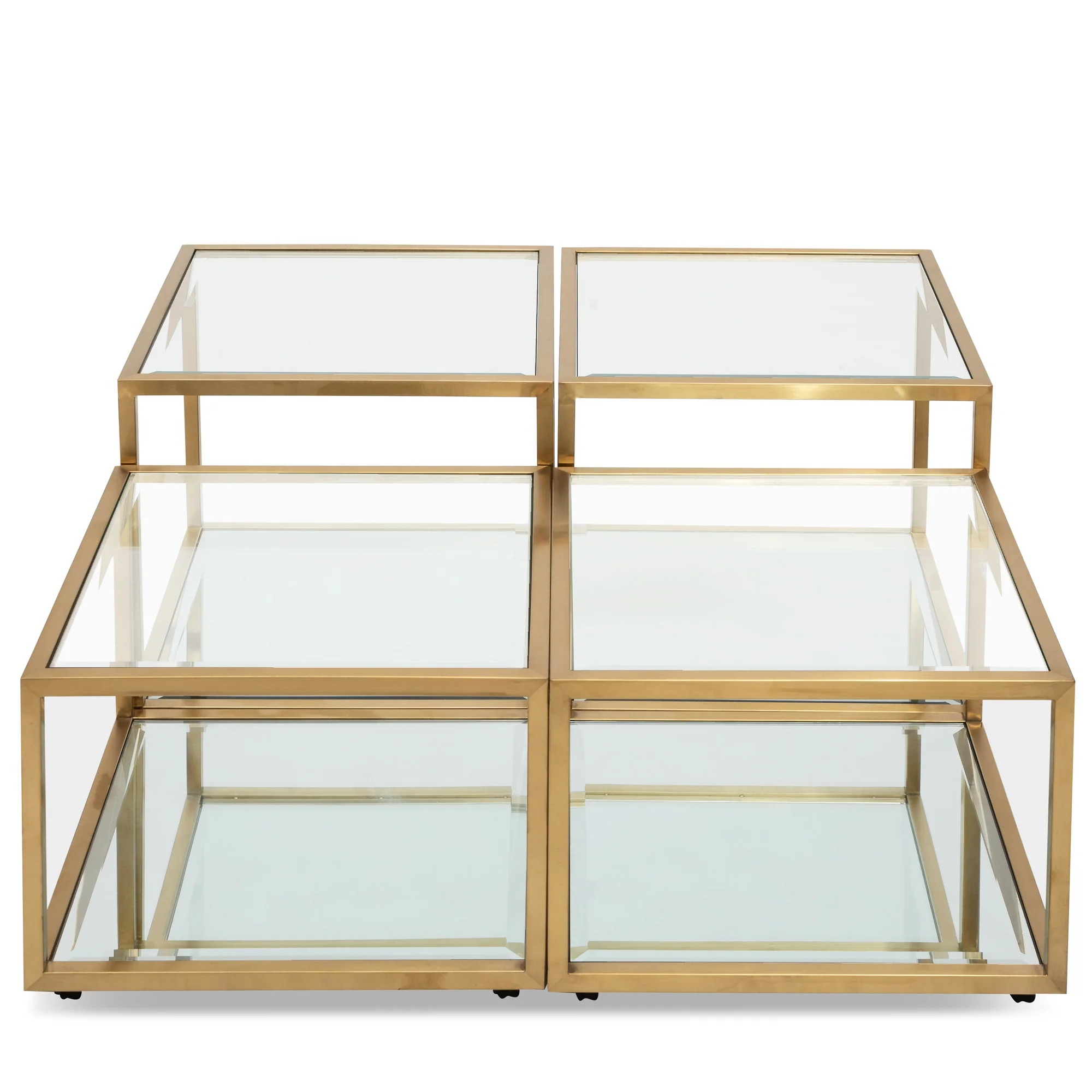 CCF2585-BS 100cm Glass Coffee Table - Brushed Gold Base (Set of 4) - Image 3