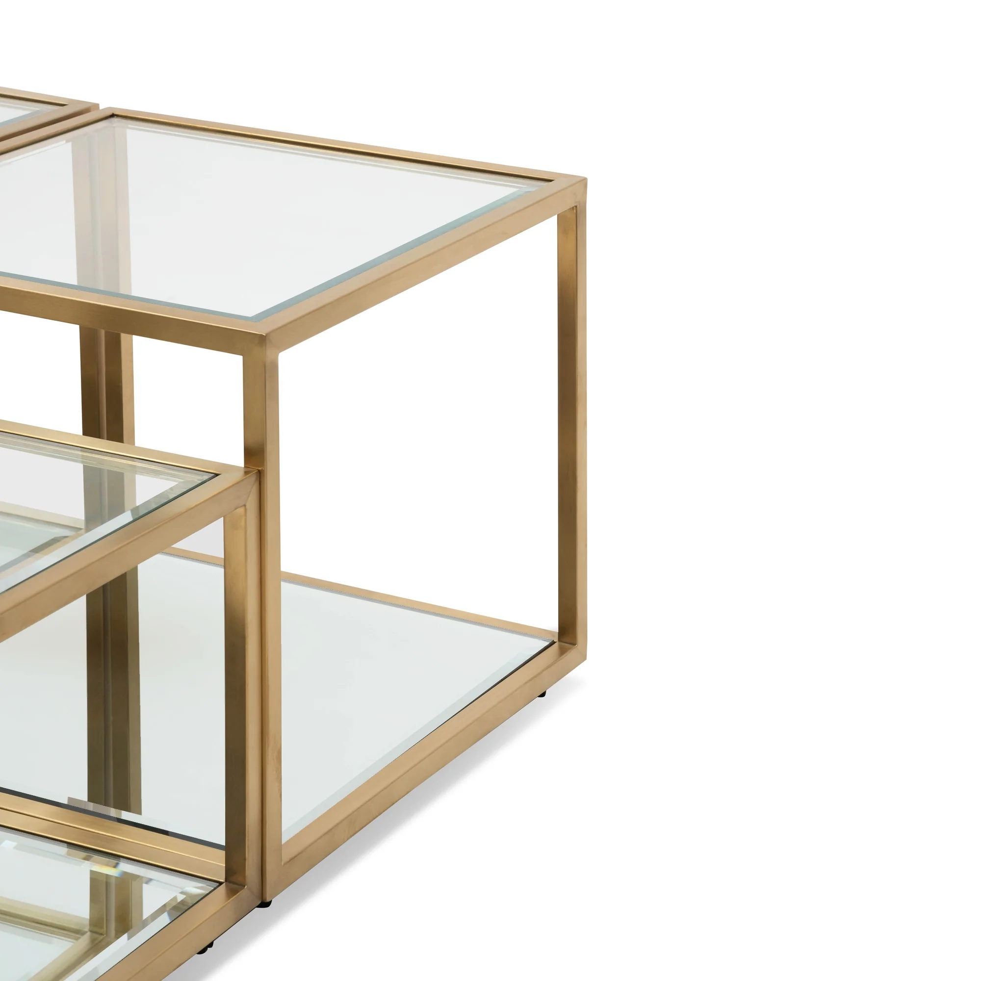CCF2585-BS 100cm Glass Coffee Table - Brushed Gold Base (Set of 4) - Image 4