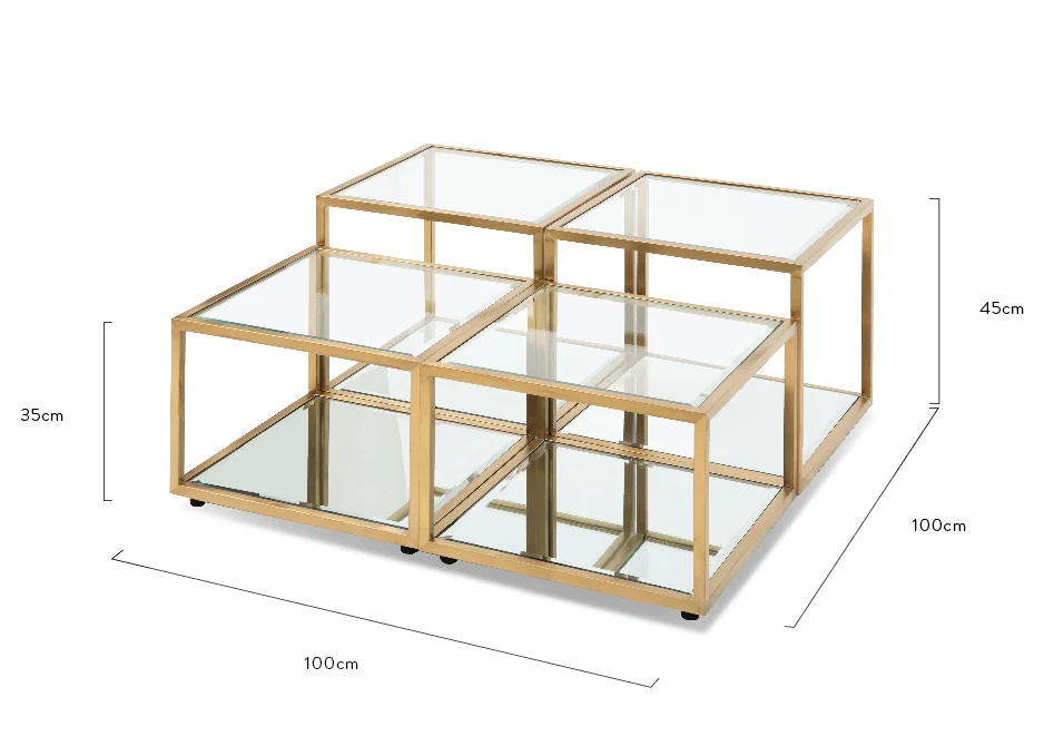 CCF2585-BS 100cm Glass Coffee Table - Brushed Gold Base (Set of 4) - Image 6